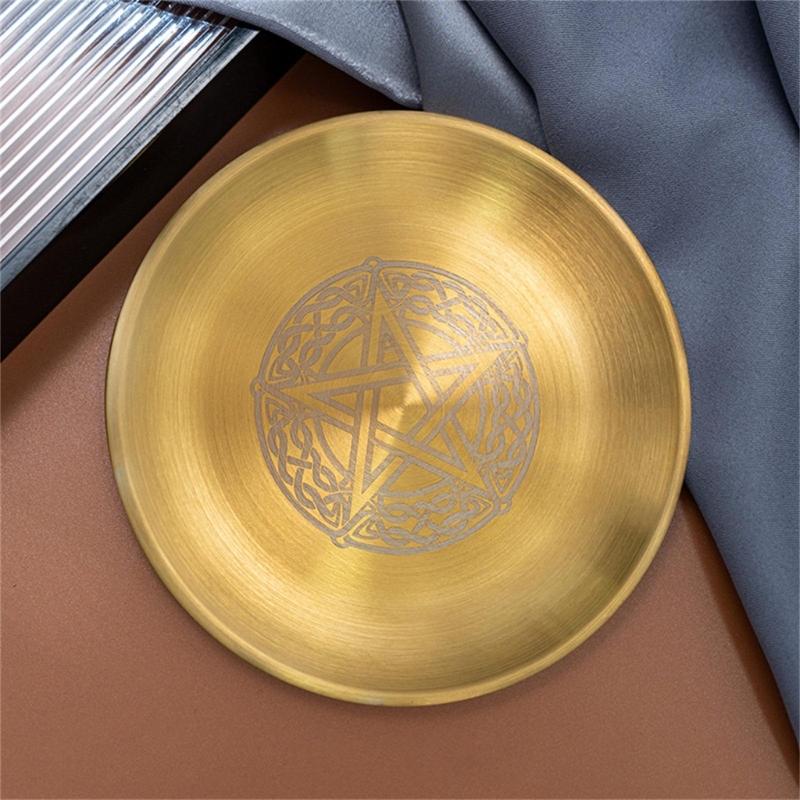 Decors Ritual Plate Dish Flat Tray Burning Candle Holder Offering Fruit Tray Metal Jewelry Plate Food Dish
