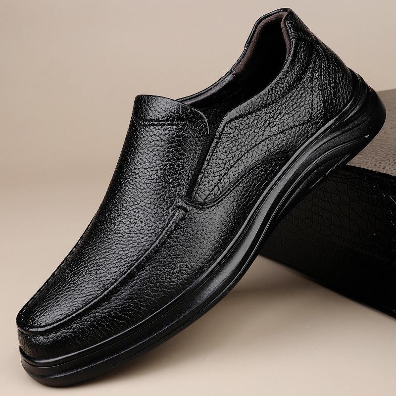 New Men's Leather Shoes First Layer Cowhide Casual Shoes Soft Sole Leather Middle-aged and Elderly Father Leather Shoes Fashion Men's Shoes