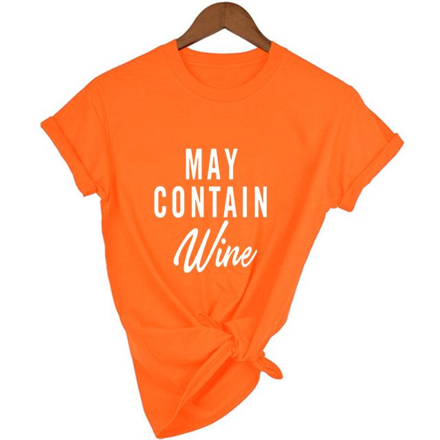 Kann Wein enthalten T-Shirt Alkohol Shirts Damen Buchstaben Print Tops Lustiges Trinkshirt Freizeit Kurz