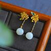 Original Design Inlaid Natural Hetian Jade Osmanthus Long Earrings For Women Chinese Style Classical Exquisite Jewelry
