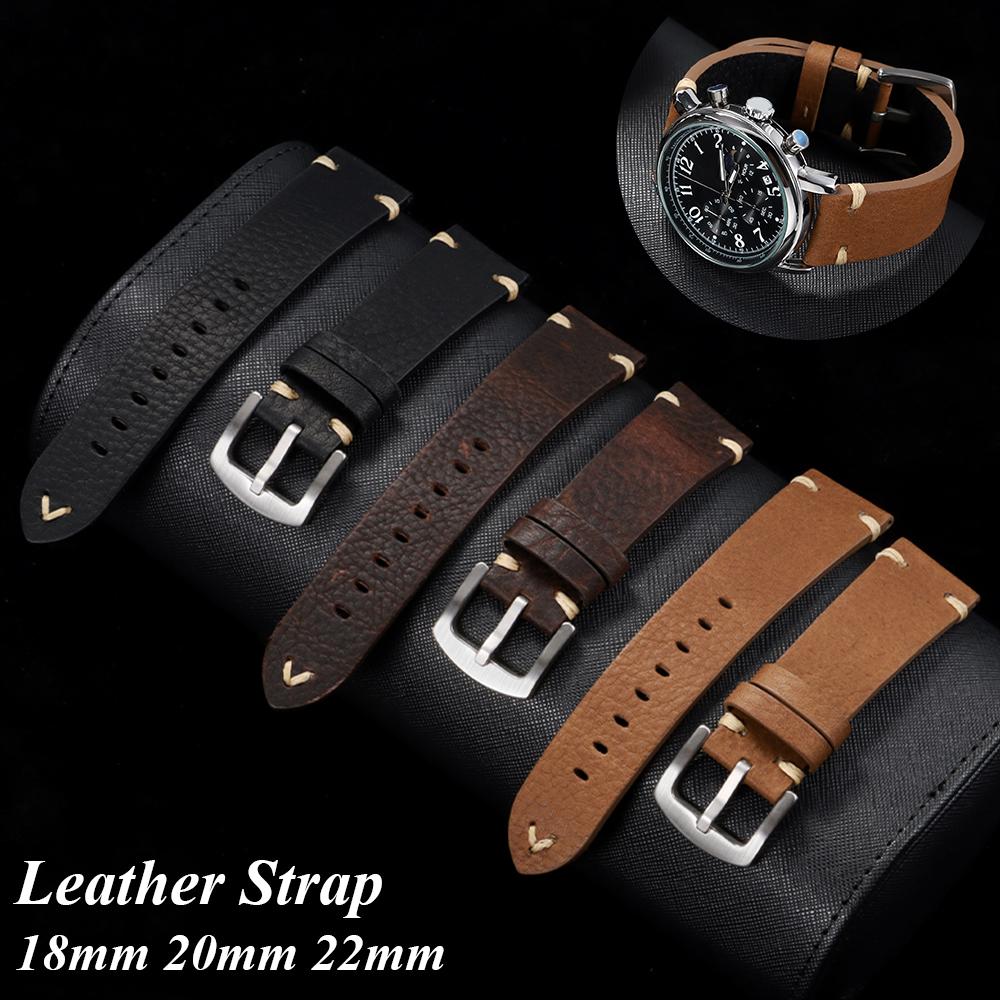 Vintage Handgefertigtes Leder Uhrenarmband 20mm 22mm 18mm Handgelenkband Nähte Rindsleder Armbänder Edelstahl Schnalle Uhren Zubehör