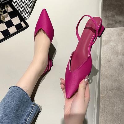 Women's New 2025 Summer Simple Pointed-Toe Stilettos High-Heeled Thin Strap Fashion Single Shoes Microfiber Lining Rubber Outsol