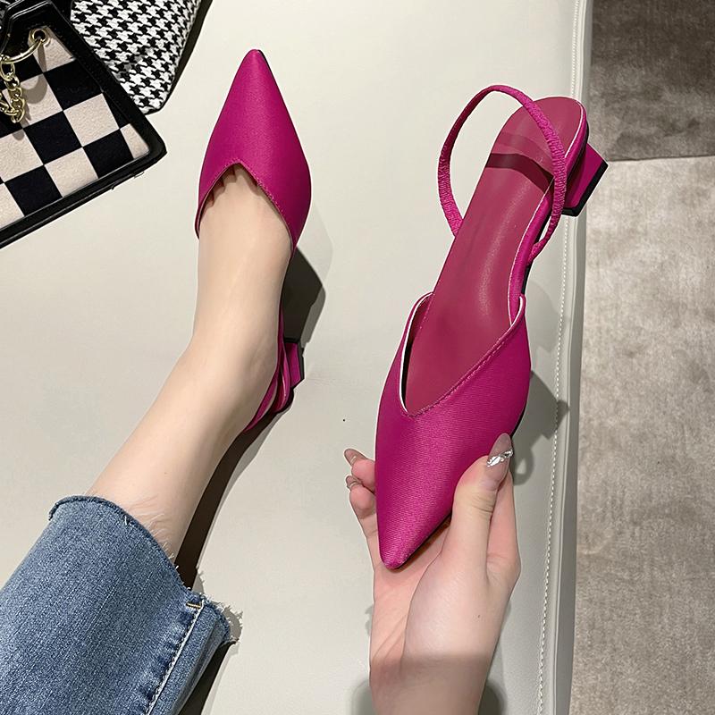 Fashion Women's New 2025 Summer Simple Pointed-Toe Stilettos High-Heeled Thin Strap Fashion Single Shoes Microfiber Lining Rubber Outsol