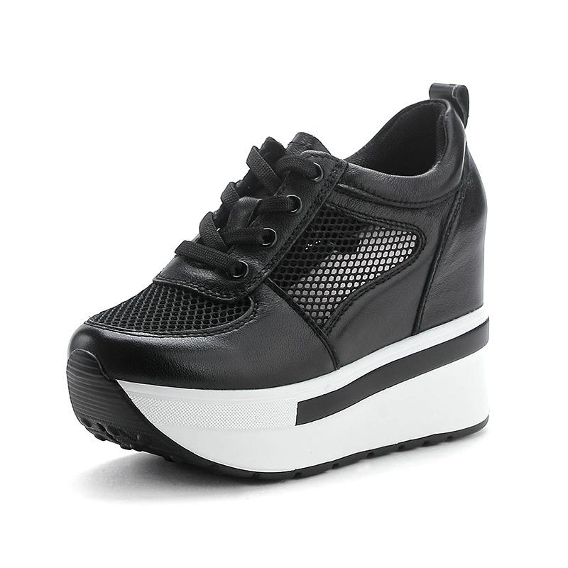 Fashion 10cm Air Mesh Genuine Leather Women Comfy Spring Fashion Chunky Sneaker Flats Ankle Boots Platform Wedge Sneakers Summer Shoes