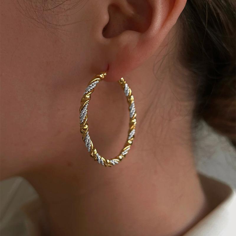 Stainless Steel Double Color Earrings For Women Female Twist Titanium Steel Hoop Earring Exaggerate Trendy Jewelry Accessories