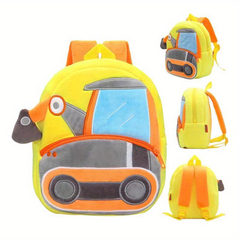 Cartoon Plush Kid Backpack Engineering Vehicles Kindergarten Schoolbag Baby Toddler Backpack 3D Excavator Tractor Backpack
