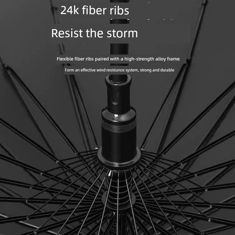 24-Rib Waterproof Umbrella, Double-Sized Reinforced Long-Handle Umbrella for Men, Wind-Resistant, Extra-Large Three-Person Straight Umbrella