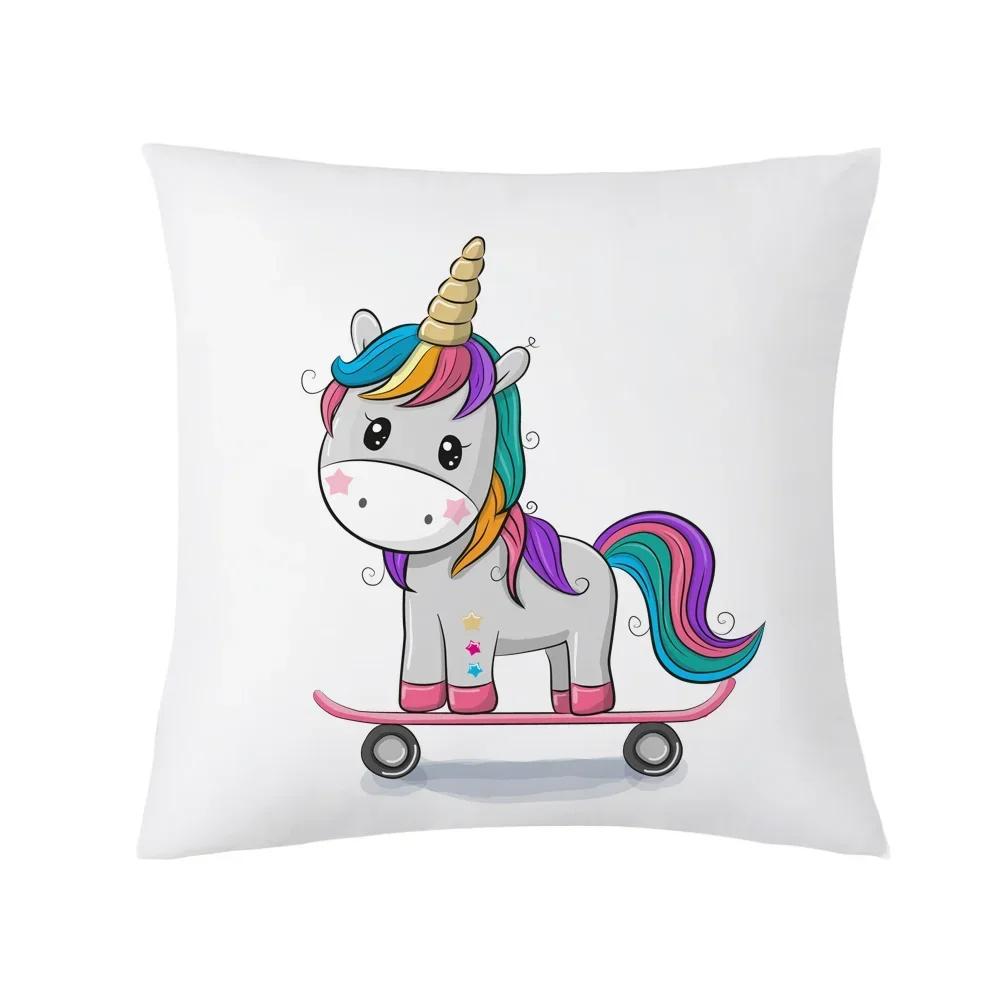 Creative And Adorable Unicorn Pattern Double-Sided Printed Pillow Cover Short Plush Suitable Living Rooms Throw Cushion Cover