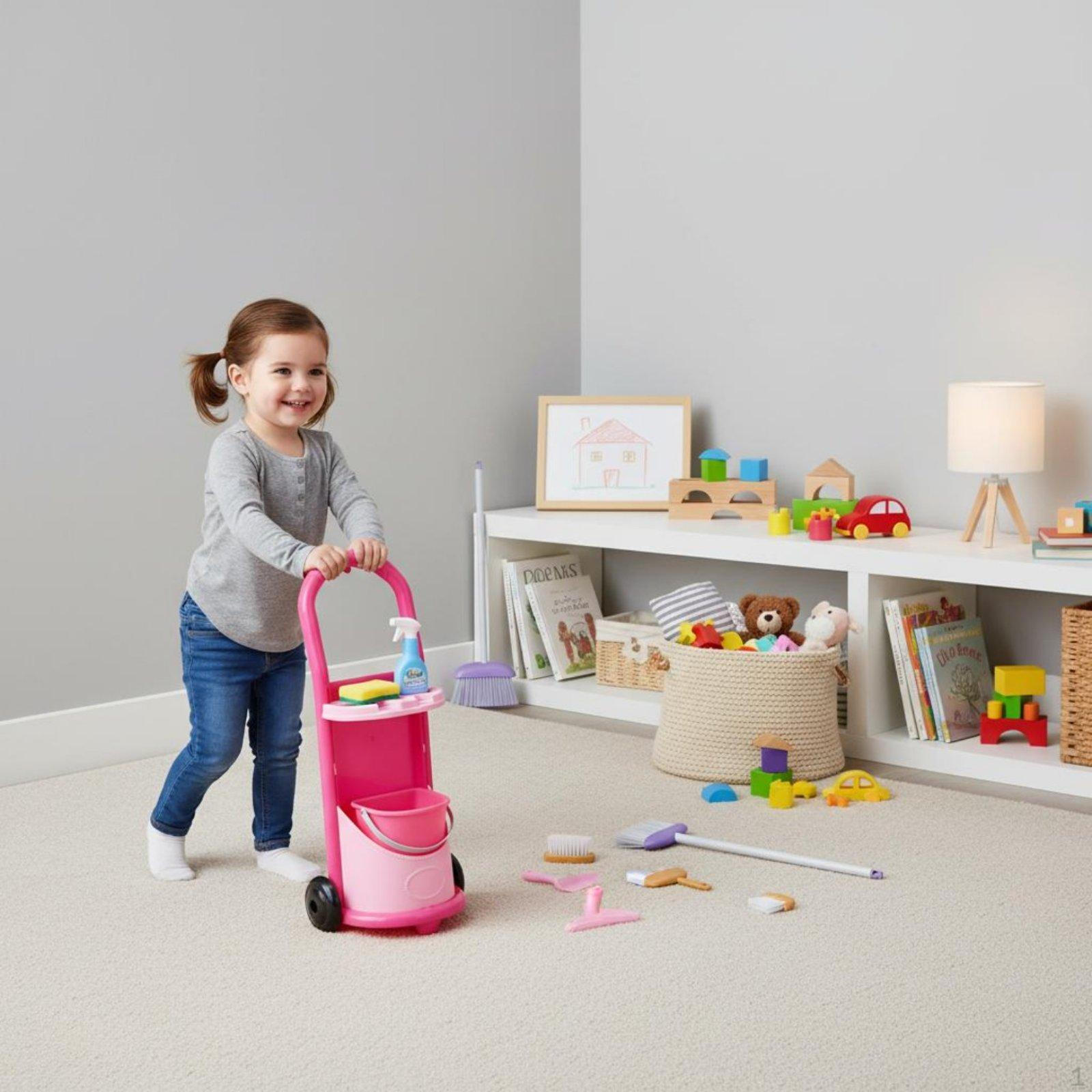 Kids Broom and Mop Set RolePlaying Fun Toy Cleaning Cart Educational Childrens Tools