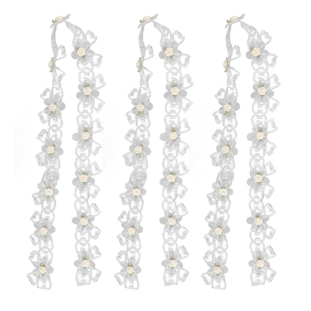 3 Roll Vintage Floral Lace Ribbon White Bow Flower Sewing Trim Material Dress Embellishment