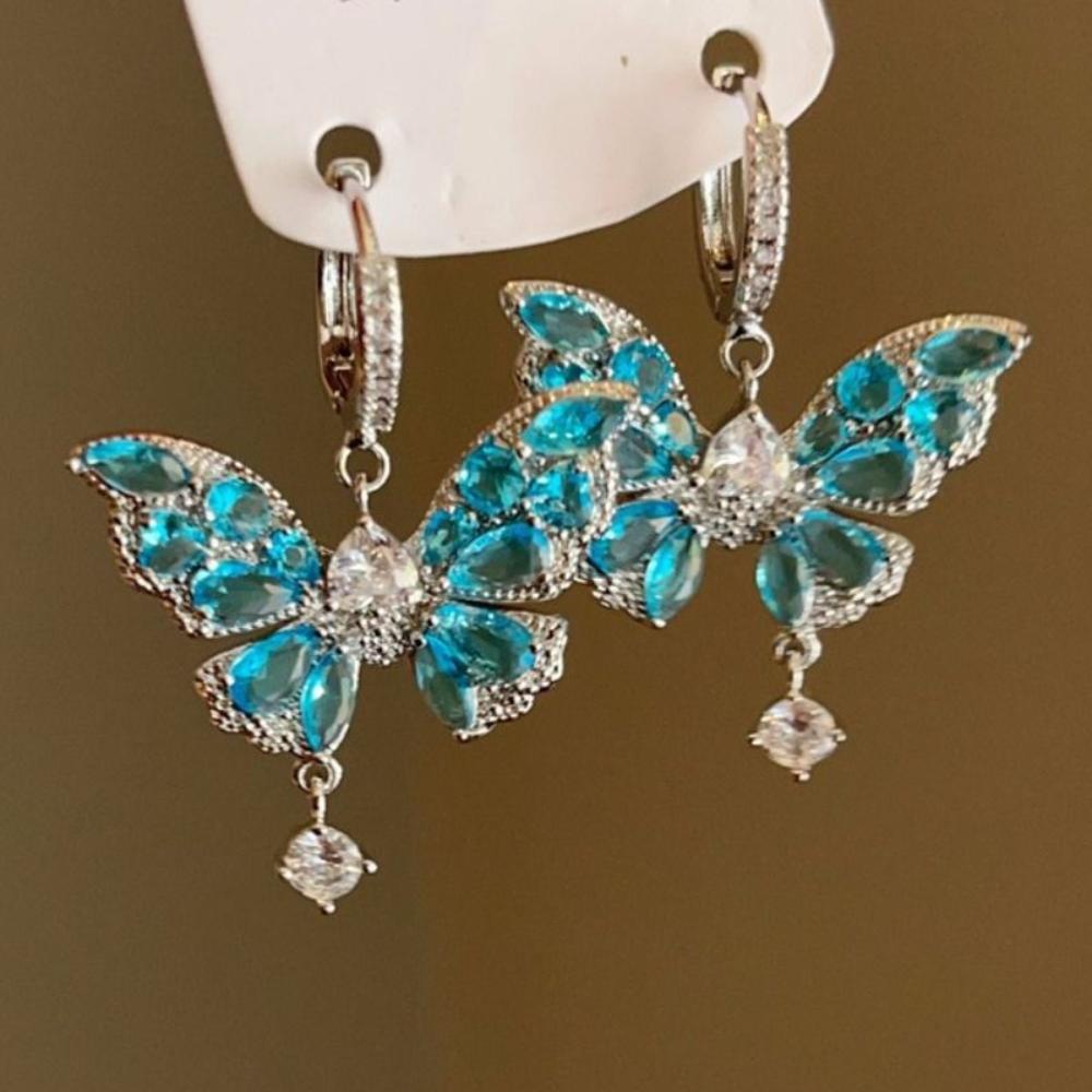 Light Luxury Butterfly Drop Earring Zircon Ear Jewelry Accessories Butterfly Crystal Earrings  Gift
