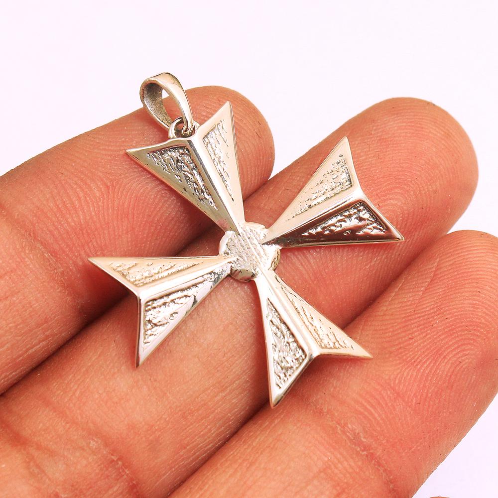 Solid 925 Sterling Silver Maltese Cross Charm Pendant Handmade Jewelry