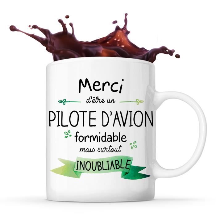 Mug - Merci - Pilote d'avion - Céramique - 325 ml - Résistant lave-vaisselle et micro-onde