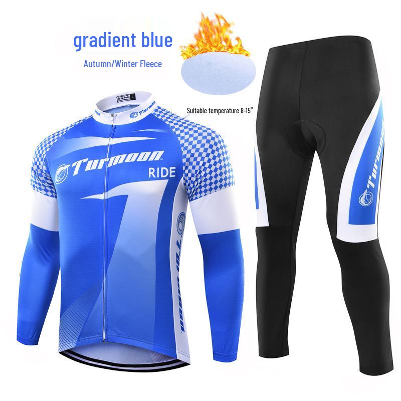 Unisex Fleece-Lined Cycling Set: Long Sleeve Top & Pants for Autumn/Winter