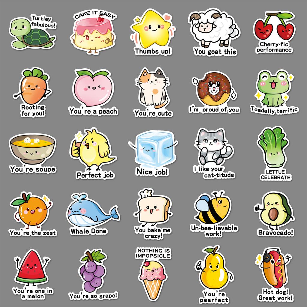 50 English Homophone Puns Children's Reward Original Positive-Minded Inspirational Waterproof Decorative Gooka Stickers