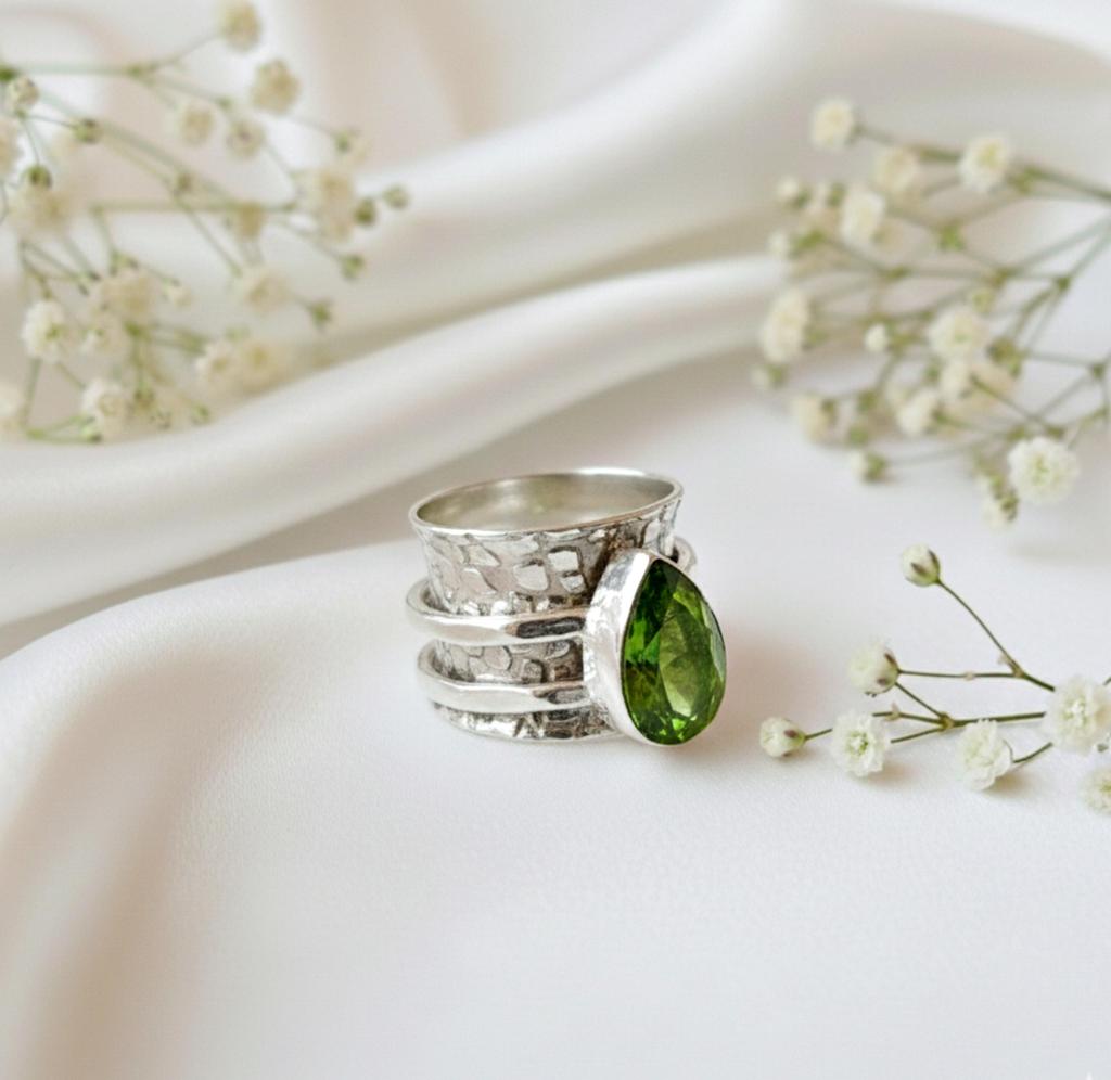 Peridot Spinner Ring, Worry Ring, 925 Solid Sterling Silver, Gemstone Ring, Handmade Women Ring, Gift for Her