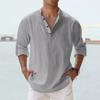 Men's Linen Stand-up Collar Long-sleeved T-shirt Loose Undershirt Solid Color Long-sleeved Cotton and Linen Shirt Men's