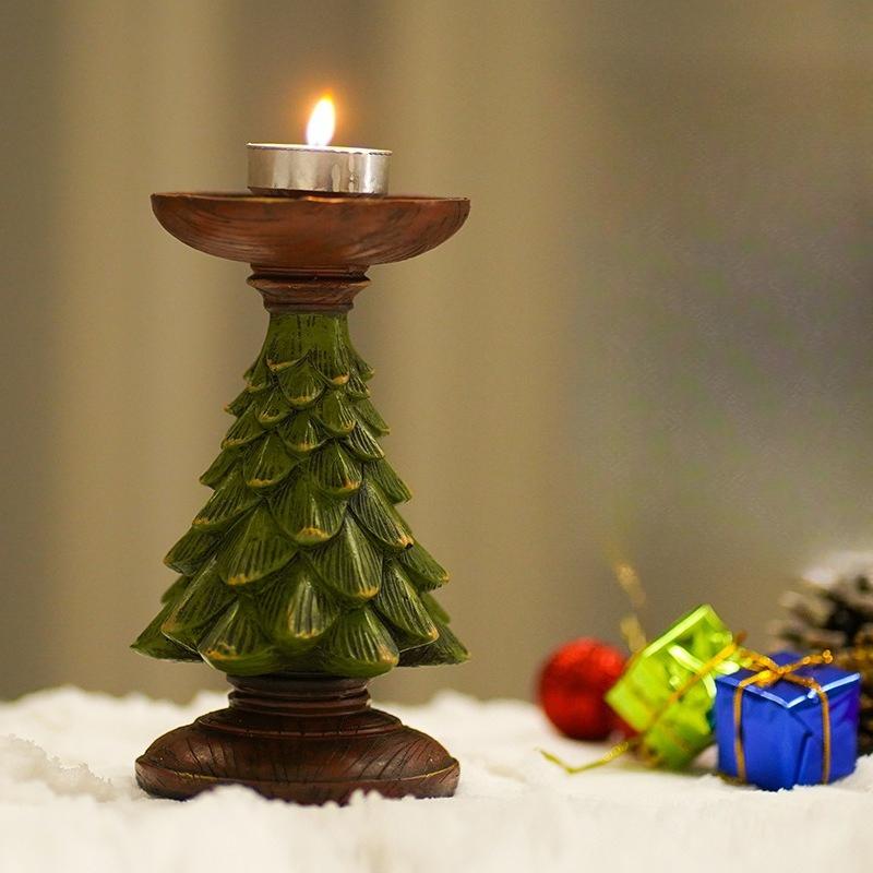 Christmas Tree Candle Holder European Style Home Decor Resin Desktop Ornament for Christmas Holiday