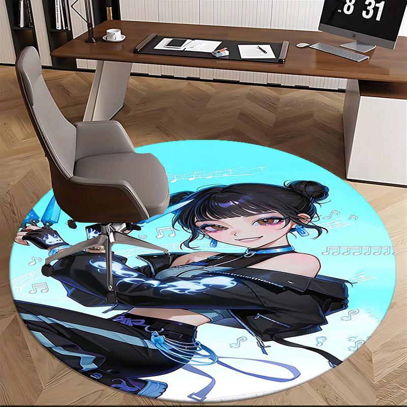1pc Anime Cartoon Design Round Carpet Office Chair Mat, NonSlip Rug for Home Decor, Living Room