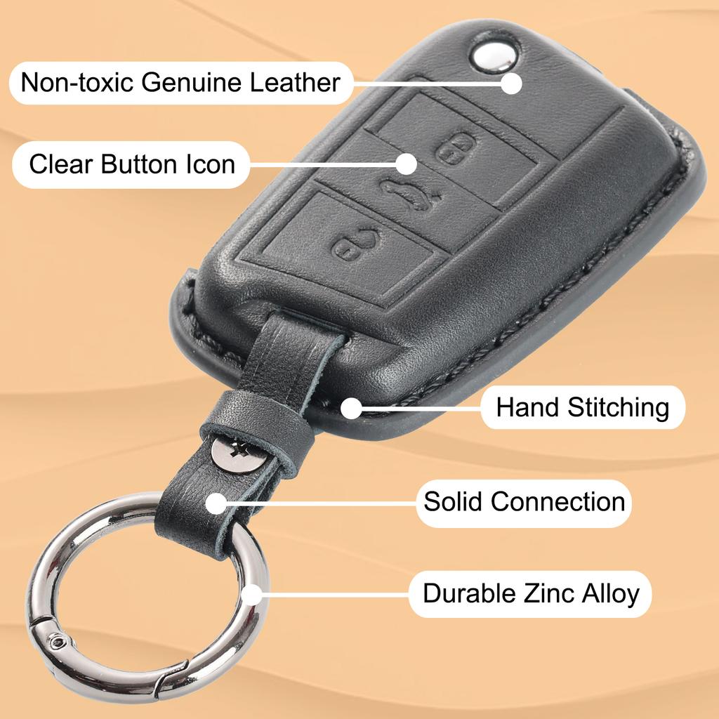 3 Button Genuine Leather Key Ring Case Cover Shell Holder Protect For Volkswagen Golf 7 2015-20  Skoda Fabia 2014-20 Seat Leon