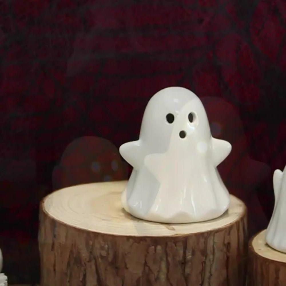 2pcs Cute Halloween LED Ghost Ornaments Ceramic Small Ghost Figurines  Cabinet