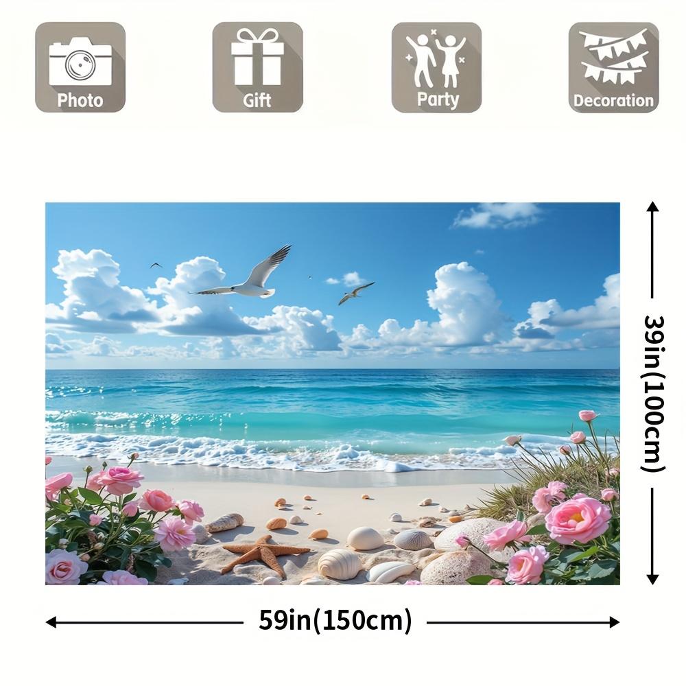 1pc Sea View Background Banner - Durable polyester, sea and blue sky with seagulls, white clouds and beach scenes