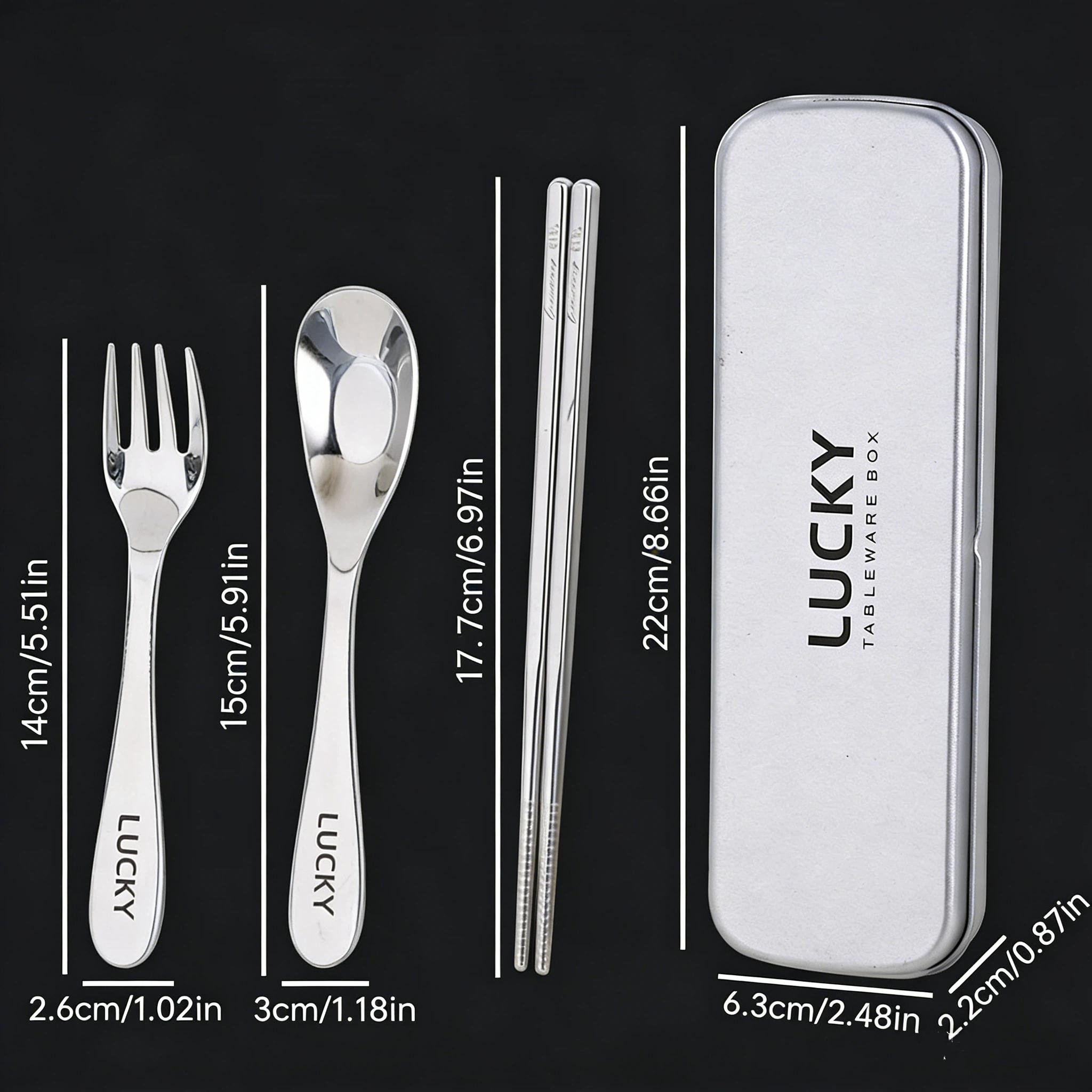 

Cute Portable Dinnerware Set 4Pcs/Set 316 Stainless Steel Fork Spoon Chopsticks With Cutlery Box Travel Picnic Outdoor Flatware
