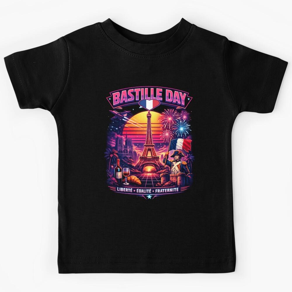 Retro Bastille Day France Celebration - Vaporwave Eiffel Tower Kids T-Shirt 120