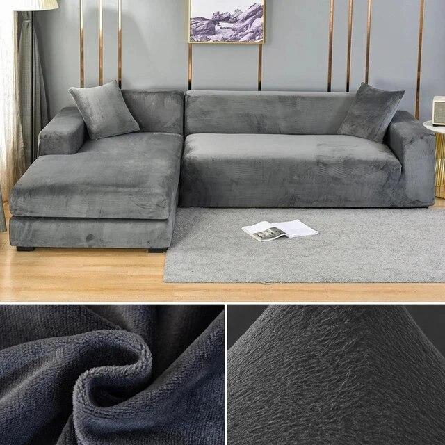 Velvet Sofa Cover Elastic Thick L Shaped Corner Sofa Cover For Living Room 1 /2 /3 /4 Seater Stretch Cover For Sofa Couch Armchair