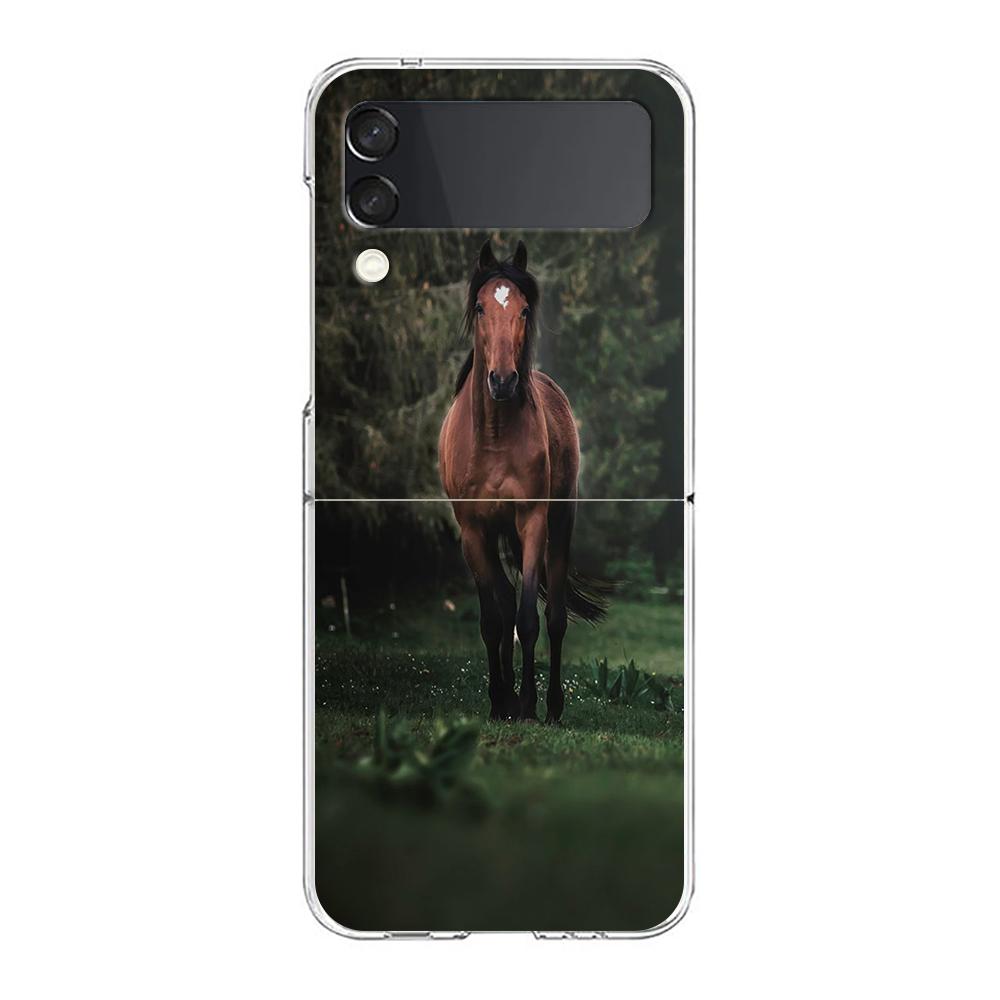 Horse Hard PC Phone Case For Samsung Galaxy Z Flip 5 4 3 Transparent Cover For Galaxy Z Flip 6 Foldable Shockproof Case Capa Bag