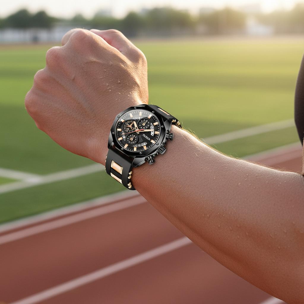 Men's Silicone Strap Watch with Multifunctional Calendar Design Waterproof Sports Wristwatch for Daily Use and Outdoor Activities