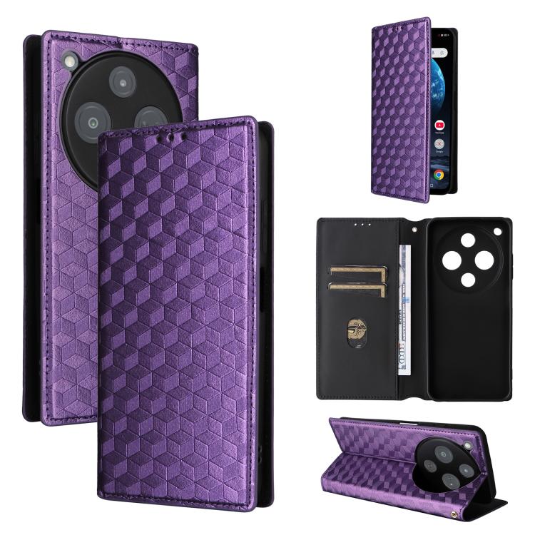 Cubic Grid Texture Flip Leather Phone Case
