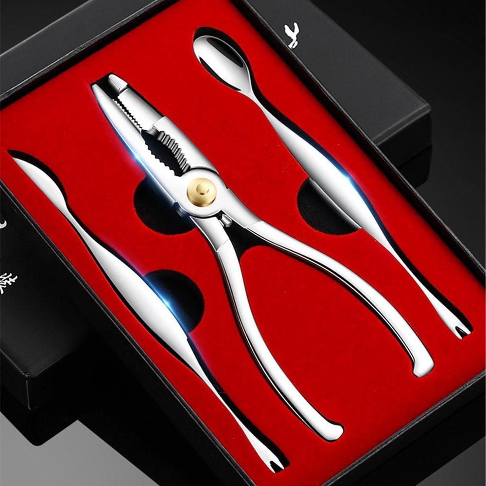 3-Piece Set Ergonomic Handle Crab Cracker Stainless Steel Lobster Cracker Seafood Tools Set  Nut