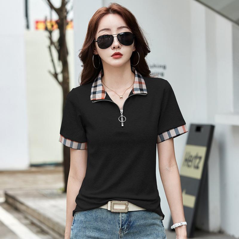 Купить Летняя женская рубашка-поло в клетку с лацканами и молнией с ...