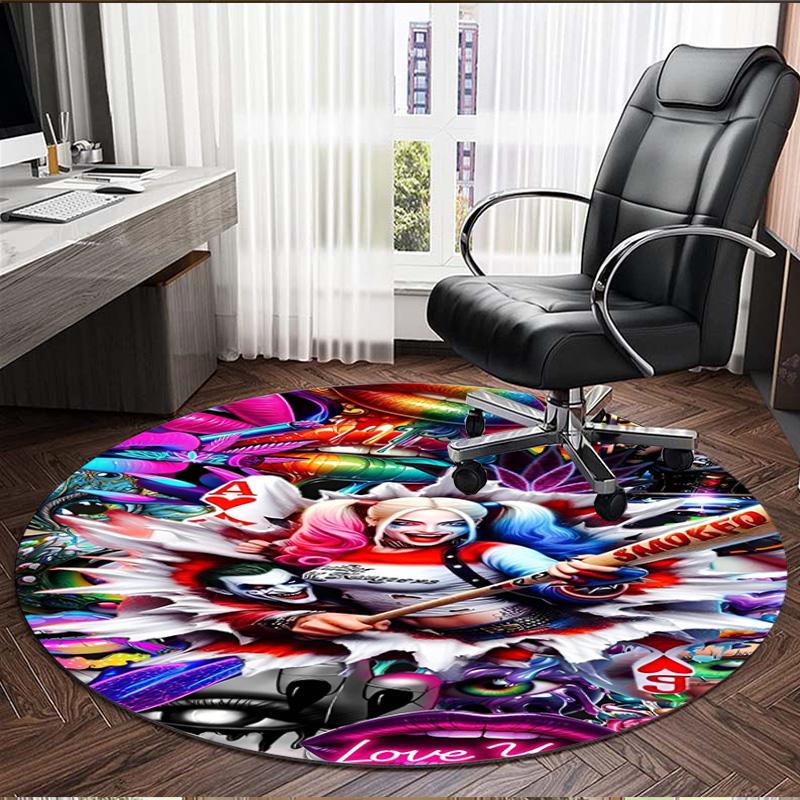 Harley Quinn Joker Print Round Rug, Washable Floor Carpet, For Entryway Dorm Laundry Room Office Study, Home Decor Birthday Christmas Gift