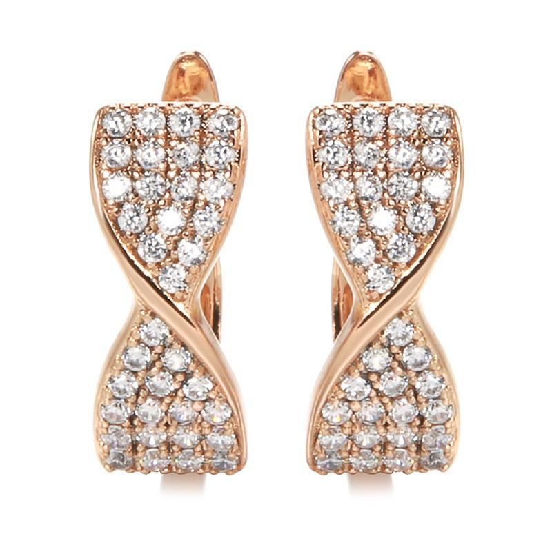 585 Rose Gold Zircon Earrings Women's Fashion Temperament Ear Buckle Light Luxury High-end Earrings
