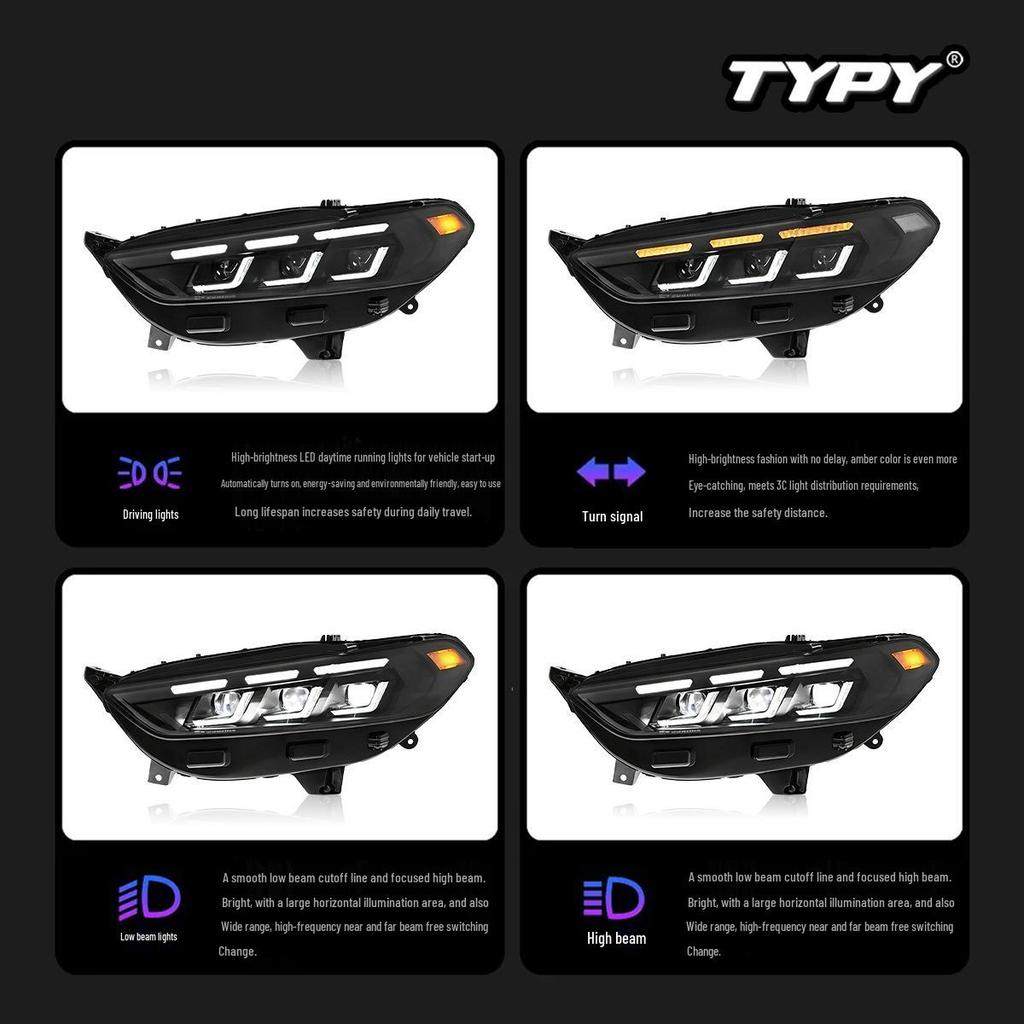 LED Lens Headlight Assembly with Flowing Turn Signals for 13-16 Ford Mondeo, Mustang Style