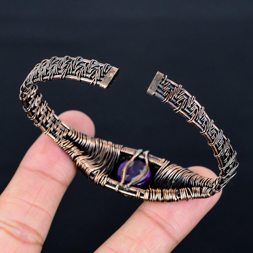 Amethyst Edelstein Schmuckt, Reiner Kupferdraht gewickelter Armreif, Edelstein Draht Armreif Schmuck,
