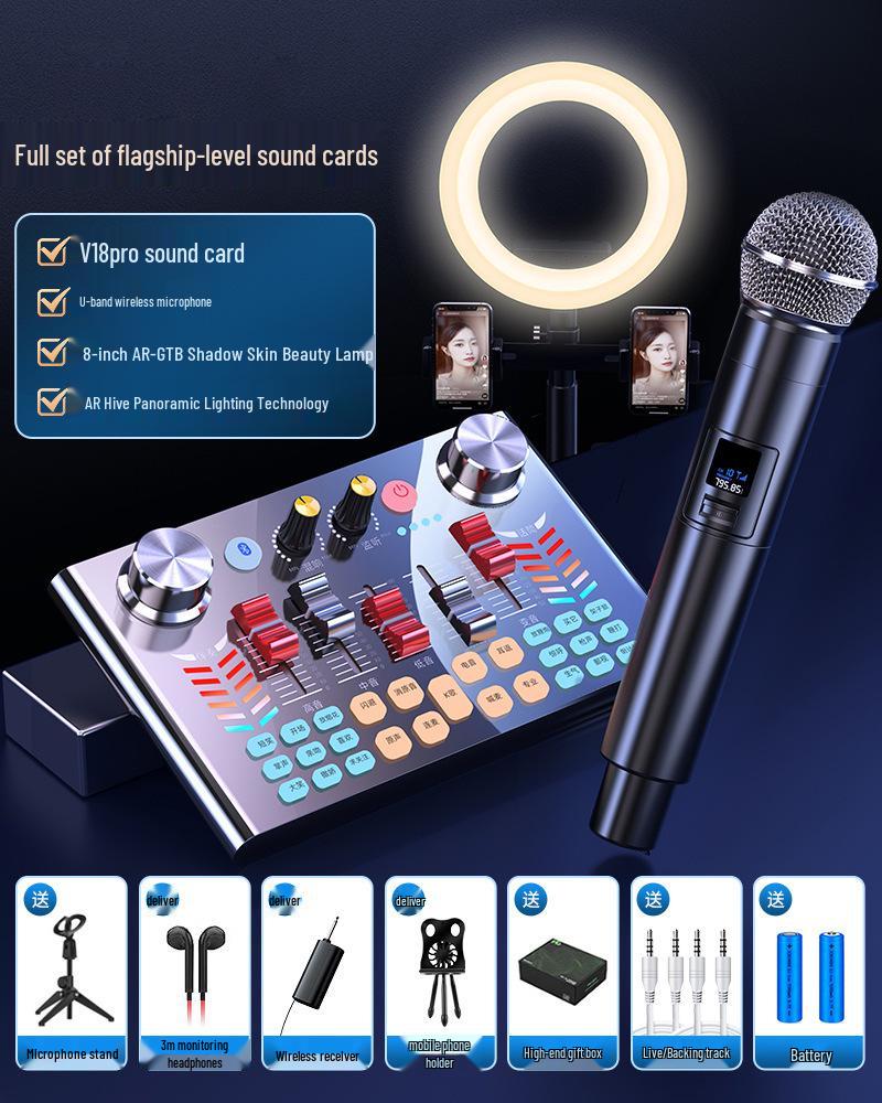 8 V18 Sound Card Set: Live Streaming Kit with Voice Changer, Microphone, and Phone/Computer Compatibility