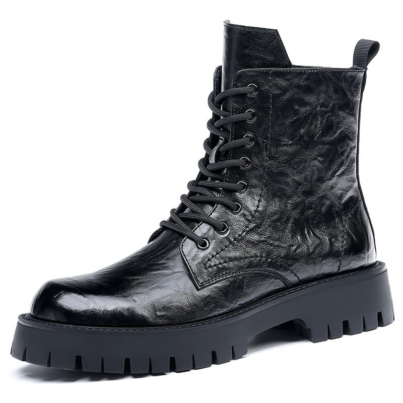 Mode für Männer Casual Naturleder Stiefel schwarz trendige Plateauschuhe Party Bankett Kleider Designer High Boot coole Motorrad Bota