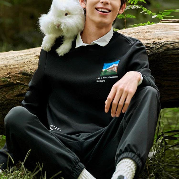 FILA Basic Simple Letter Casual Knit Long Sleeve Pullover Sweatshirt Men sweatshirt Black F11M248212F-BK