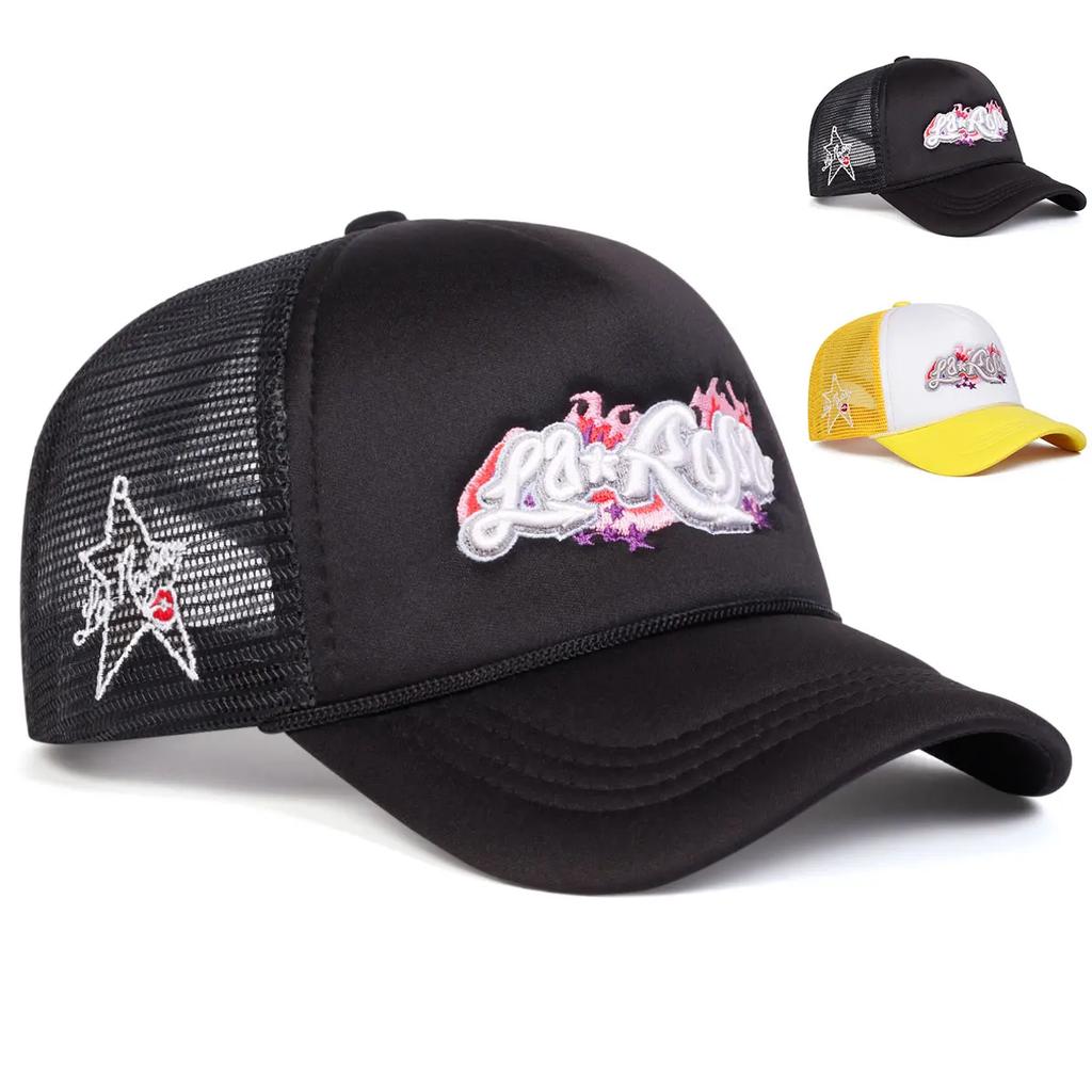 Unisex LaRona Flame Embroidery Baseball Net Caps Spring and Summer Outdoor Adjustable Casual Hats Sunscreen Hat Sports Cap
