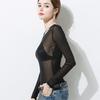 Black Mesh Base Shirt Sexy Transparent Mesh Top Women's Sun Protection Clothing Long Sleeved T-shirt Lace Shirt Inner Layer