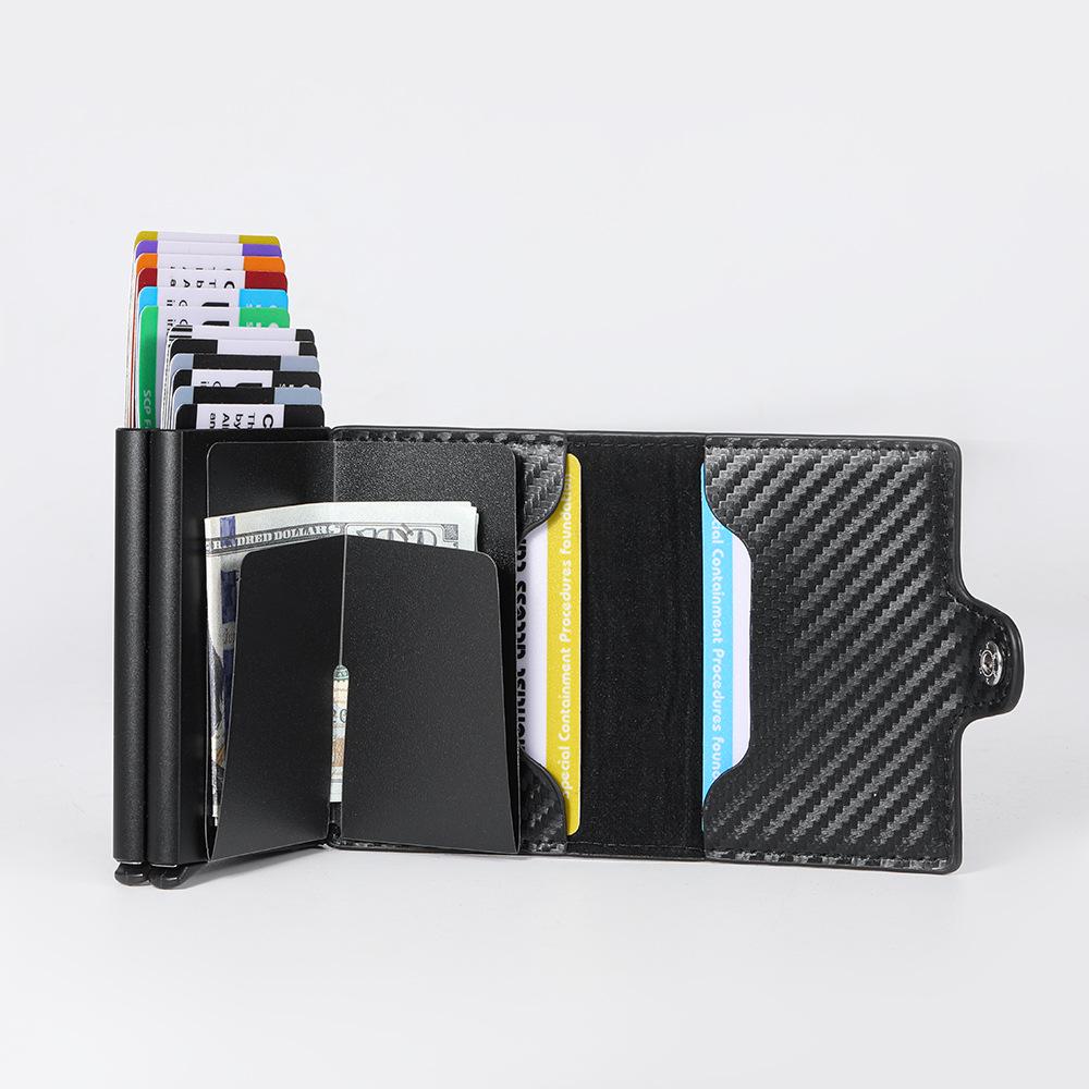 European & American Anti-Demagnetization Fashion Card Holder with Dual Aluminum Boxes, Automatic Pop-Up, Large Capacity & Multi-Card Slots