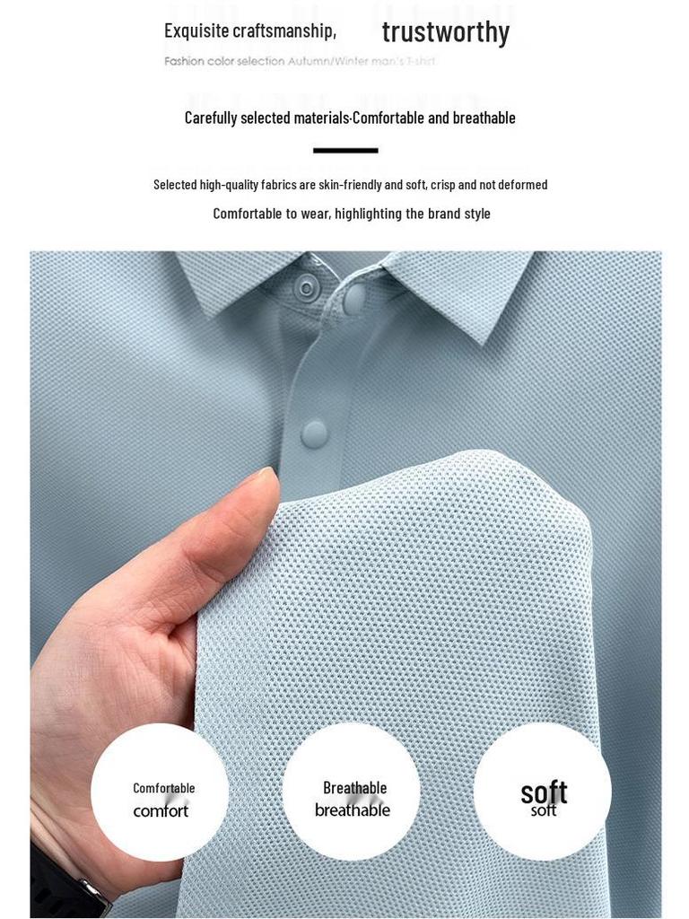Men's High-End Ice Silk Short Sleeve Polo Shirt - Seamless Chinlon Spandex Turn-Down Collar Summer Top