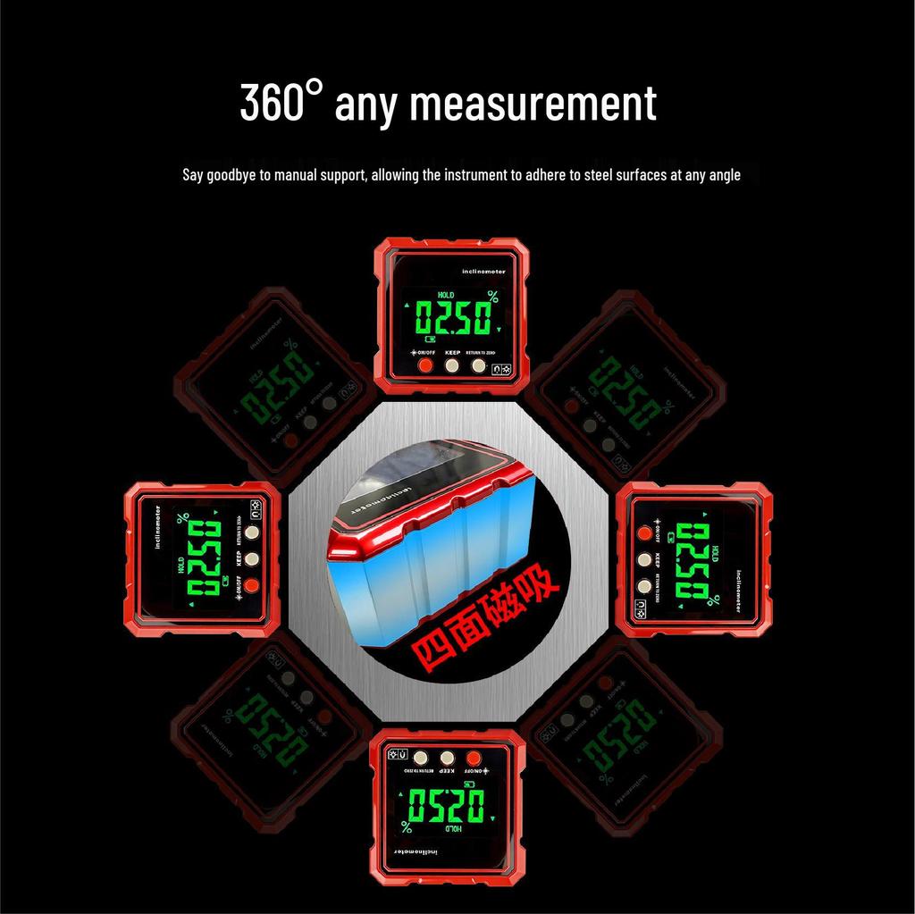 Smart Digital Inclinometer Level with USB, Four-Sided Magnetic Suction, and Double Display for Engineering Surveys