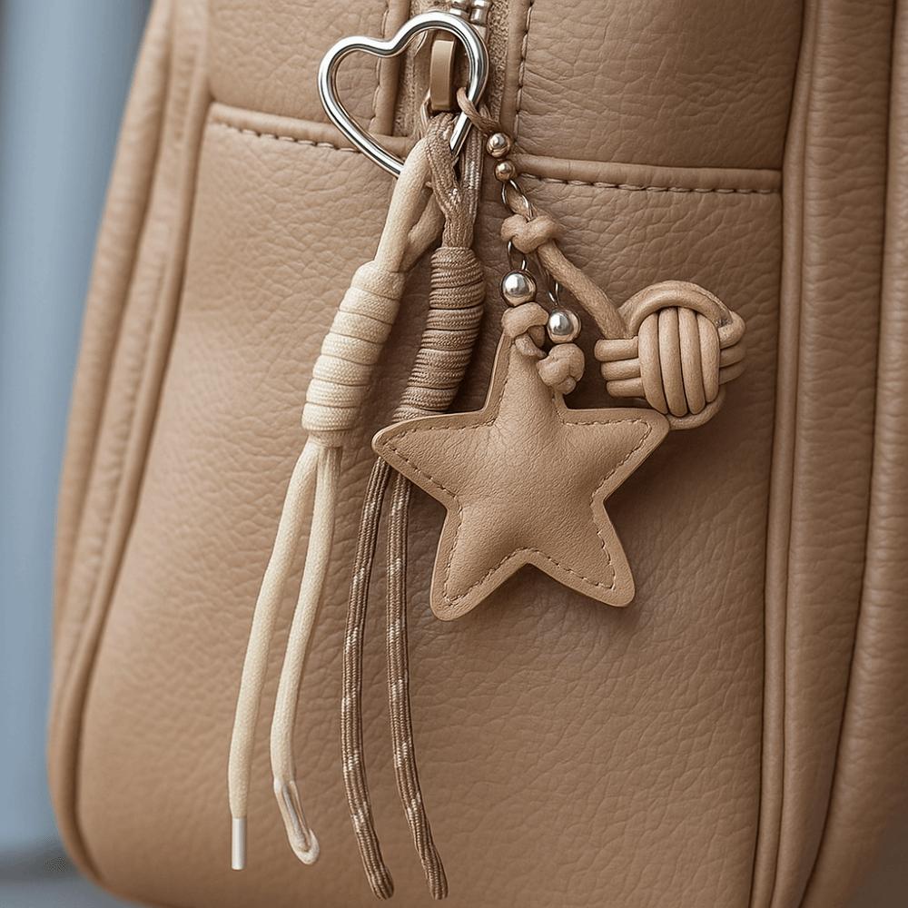 Woven Rope Leather Star Keychain Hanging Star and Ball Pendant  Small Gifts