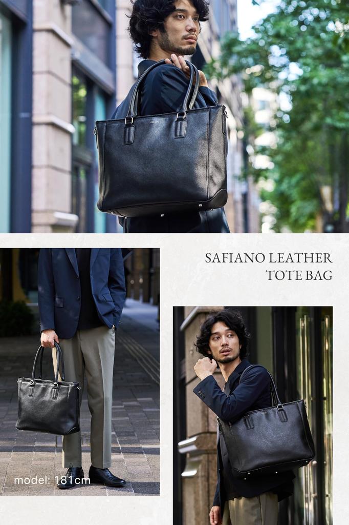 Grevio Business Tote Bag, Made by Top Bag Craftsmen, Large Capacity, Freestanding, B5 Size, Men's, Saffiano, Black