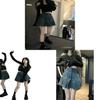 High Waist Pleated Denim Skirt With Button Detail For Summer Casual Wear