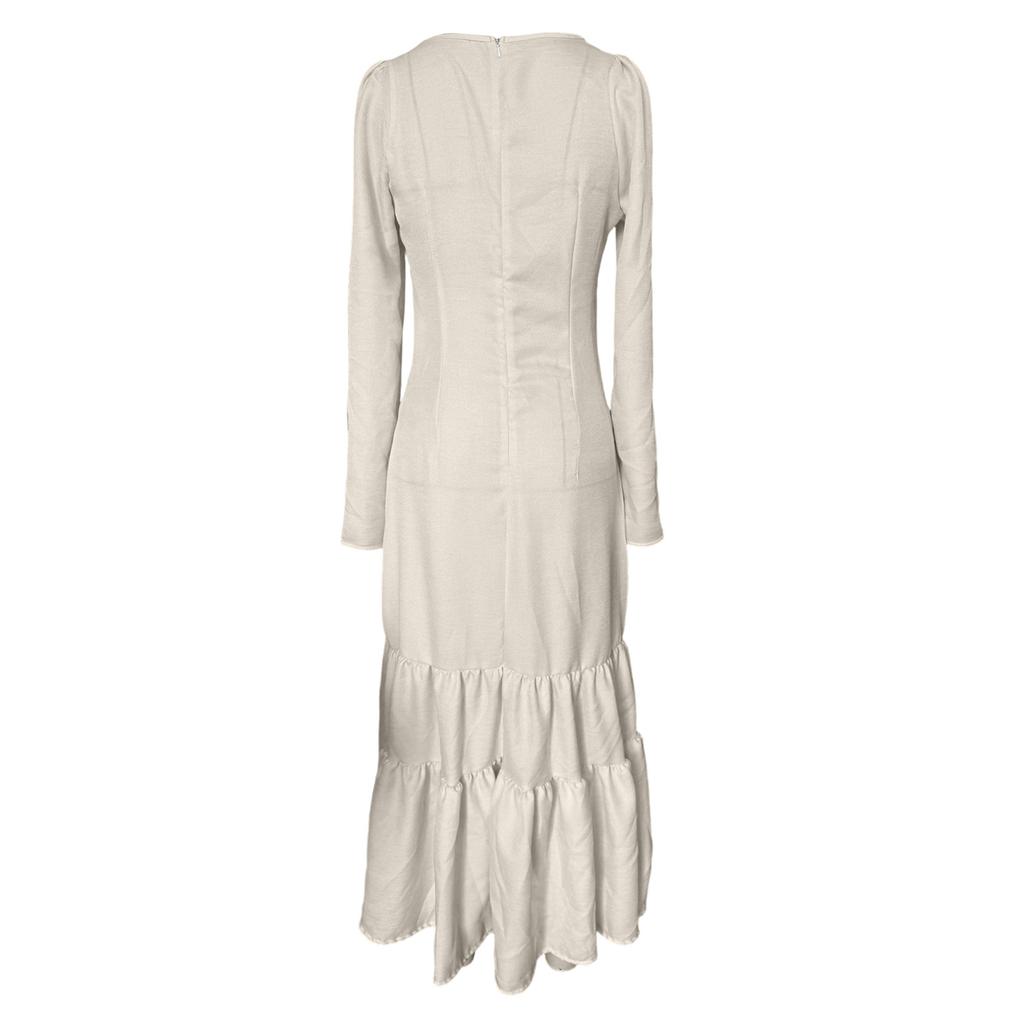 Women's Fashion Western Buttoned Gathered Long Sleeve Sexy Maxi Dress